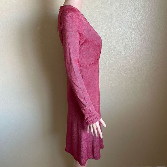 Michael Stars Long Sleeve Surplice Dress Ruby Red Shine One Size NWT - Picture 2 of 4